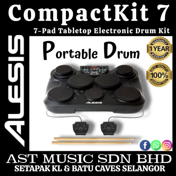 Alesis CompactKit 7 Portable 7-Pad Tabletop Electronic Drum Kit with Drumsticks & Footswitch Pedals