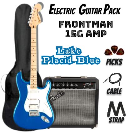 Squier Fender Affinity Series Stratocaster HSS MN Lake Placid Blue Funda Guitarra Eléctrica Frontman 15G