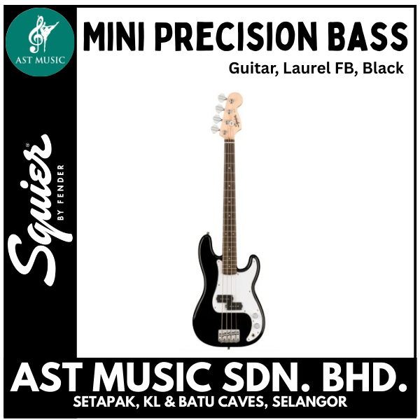 Squier Mini Precision Bass Guitar, Laurel FB, Black