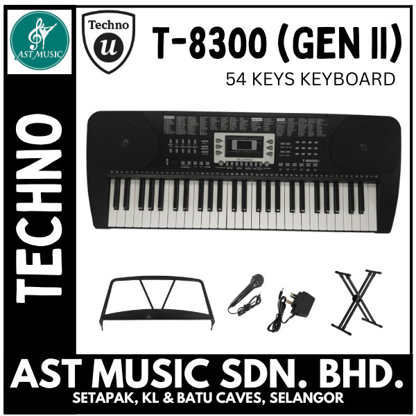 Techno T-8300i (Generation 2) Portable Electronic Keyboard with Microphone, Adapter and Keyboard Stand (T8300) Package B