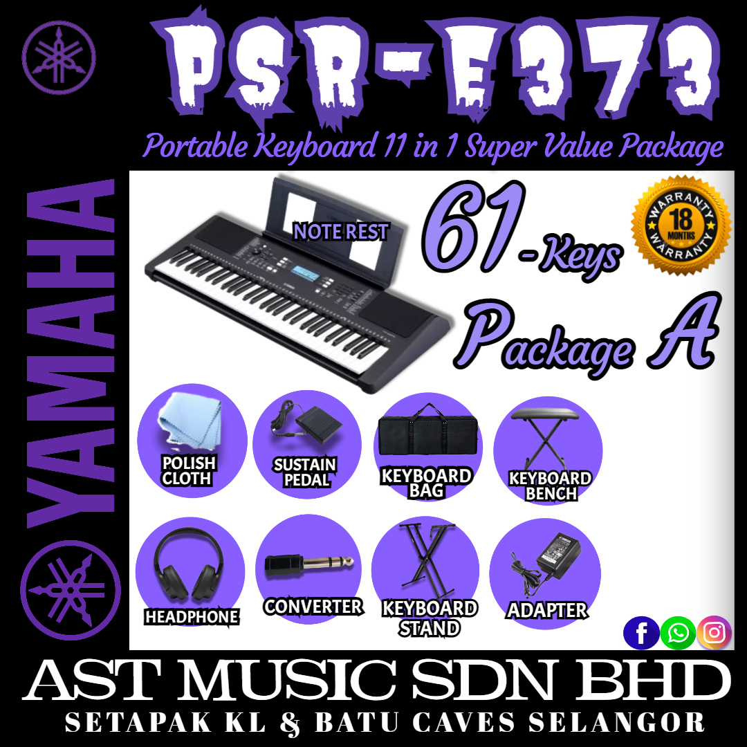 Yamaha PSR E373 Portable Keyboard Package with Remote Lesson, Black
