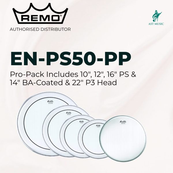Remo EN-PS50-PP 5-piece Coated Fusion Drum Head Pack - 10"/12"/16"/22" with Free 14" Snare Batter Head