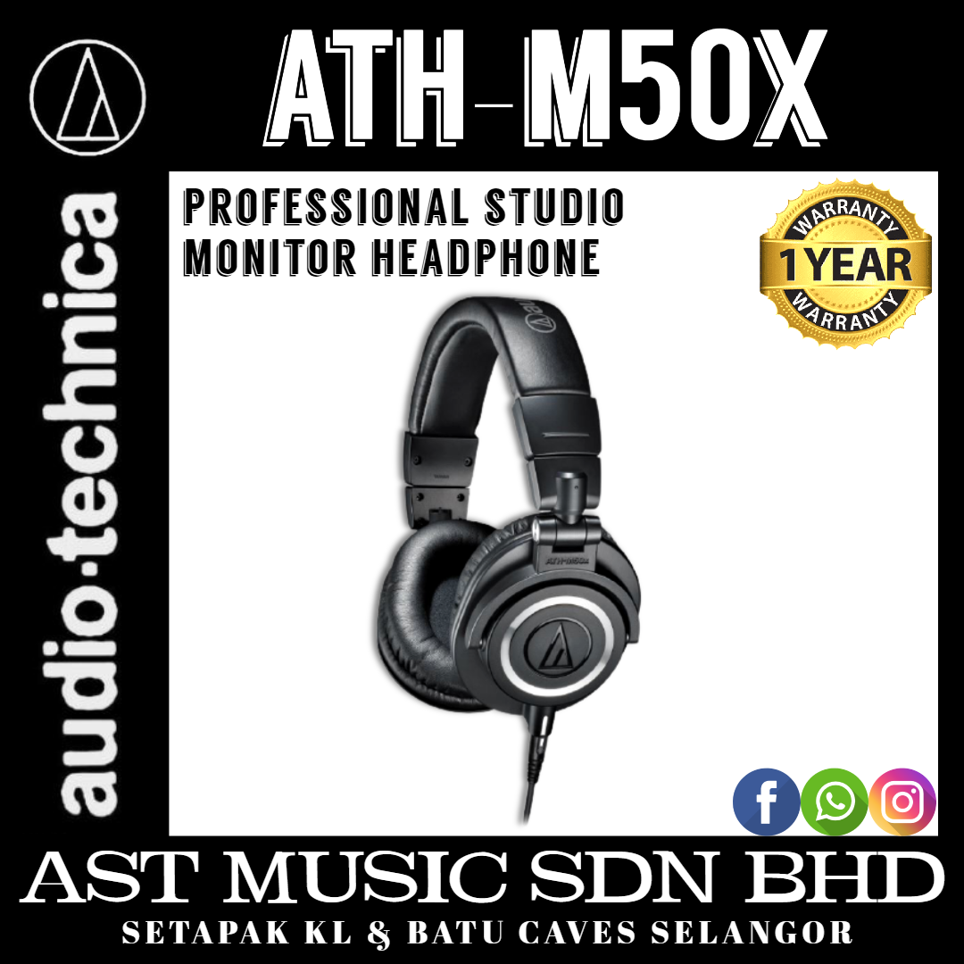 Audio Technica ATH-M50X Over Ear Professional Studio Monitor Headphones W/  Case 