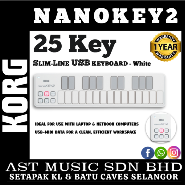 Korg NANOKEY2WH Slim-Line USB Keyboard in White 