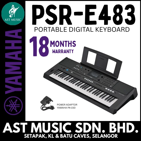 Yamaha PSR-E483 61 keys Portable Keyboard with Adaptor / PSRE483 / PSR E483