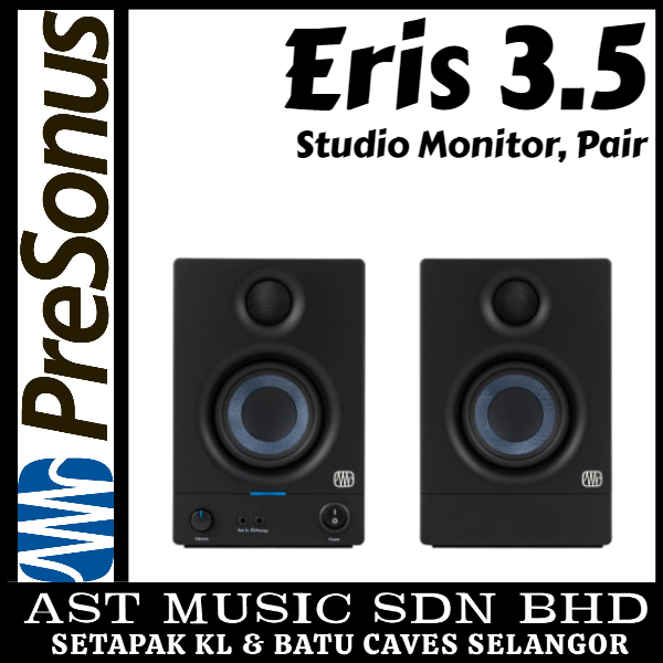 PreSonus Eris E3.5 3.5 Studio Monitors with Cables Used