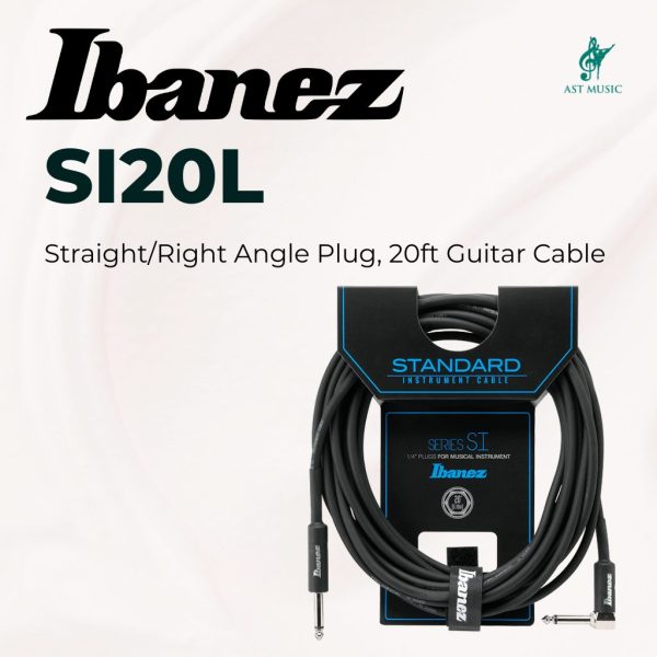 Ibanez SI20L Guitar Cable 20 ft Right Angled Jack ( SI-20L / Si20l ) Black
