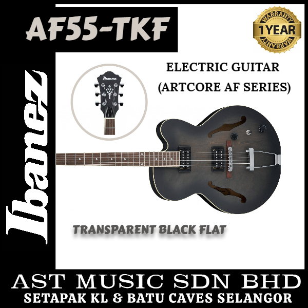 Ibanez AF55-TKF Artcore AF Series Electric Guitar, Transparent Black Flat (AF55-TKF/af55-tkf)