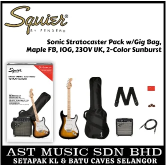 Fender Squier Sonic Stratocaster Pack w/Gig Bag, Maple FB, 10G, 230V UK, 2-Color Sunburst
