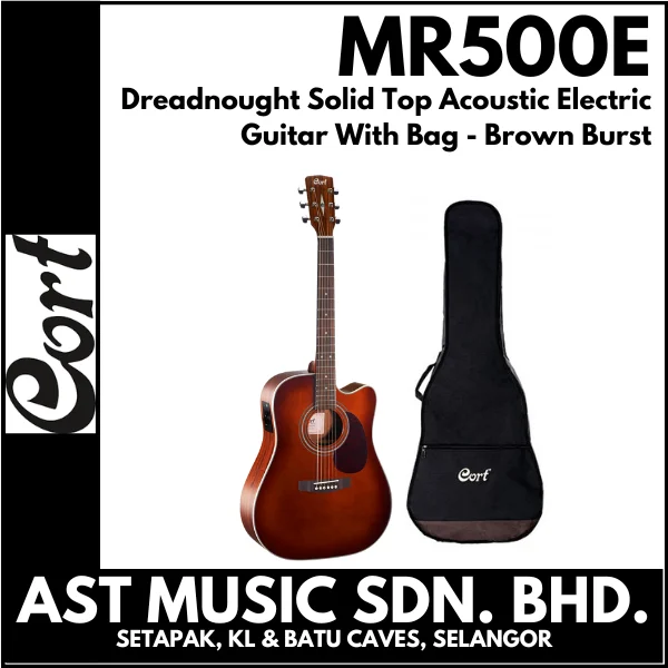 Cort MR500E Dreadnought Solid Top Acoustic Electric Guitar With Bag - Brown Burst / MR500-E