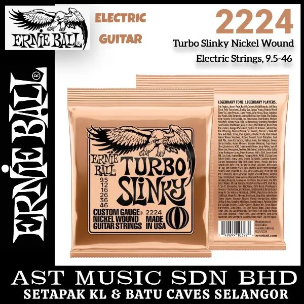 Ernie Ball 2224, Turbo Slinky Nickel Wound Electric Guitar Strings 9.5-46 Gauge