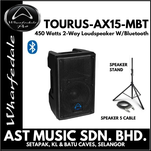 WHARFEDALE PRO TOURUS-AX15-MBT Series 450 Watts 2-Way Loudspeaker W/Bluetooth And Stand - Each / TOURUSAX15MBT AX15-MBT