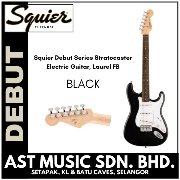Squier Debut Series Stratocaster Electric Guitar, Laurel FB, Black