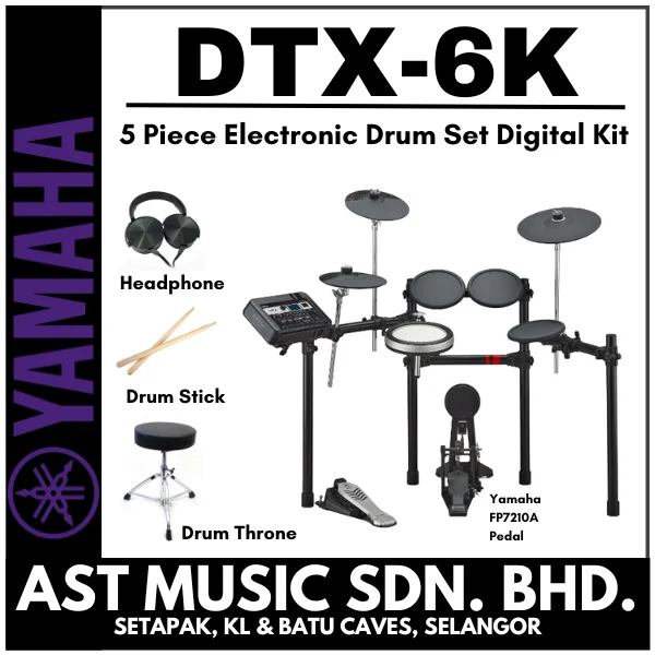 Yamaha DTX6K-X Electronic Drum Set with Yamaha FP7210A Single Pedal and Stool
