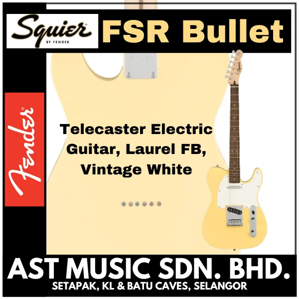 Squier FSR Bullet Telecaster Electric Guitar, Laurel FB, Vintage White