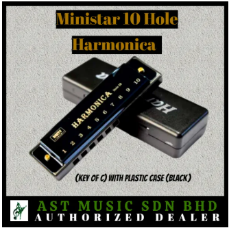 Harmonica 10 Holes (Key of C) with Plastic Case (Black)