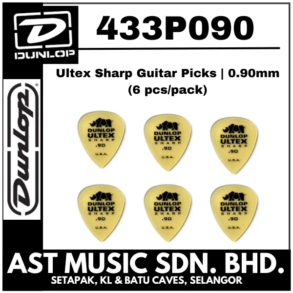 Jim Dunlop 433P090 Ultex Sharp Guitar Picks | 0.90mm (6 pcs/pack)