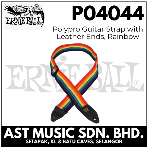 Ernie Ball P04044 Polypro Guitar Strap with Leather Ends, Rainbow