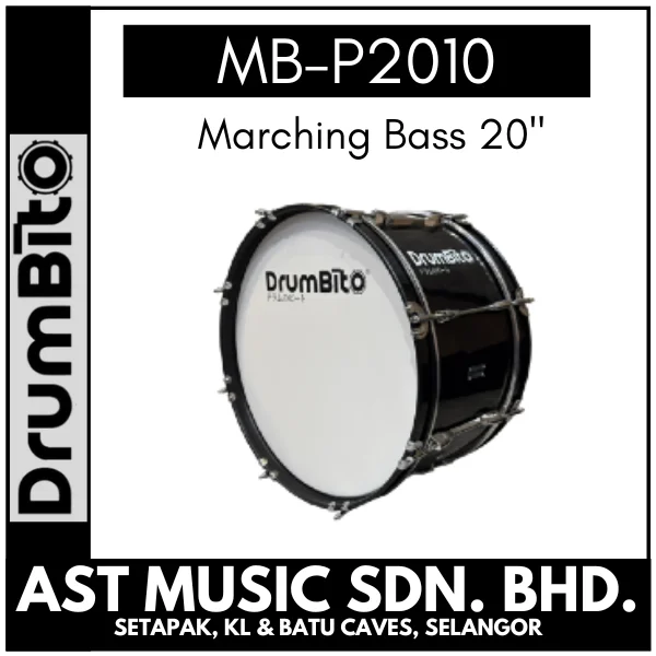DrumBito MB-P2010 Primary Series Marching Bass Drum 20 inches - Black Sparkle