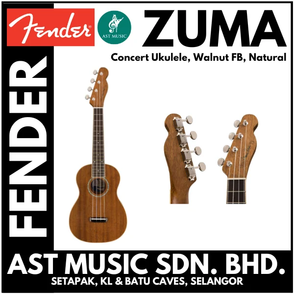 Fender Zuma Concert Ukulele, Walnut FB, Natural