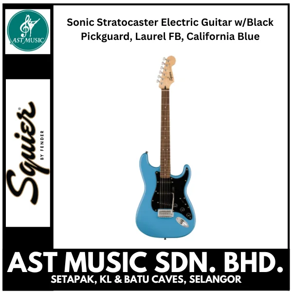 Squier Sonic Stratocaster Electric Guitar w/Black Pickguard, Laurel FB, California Blue