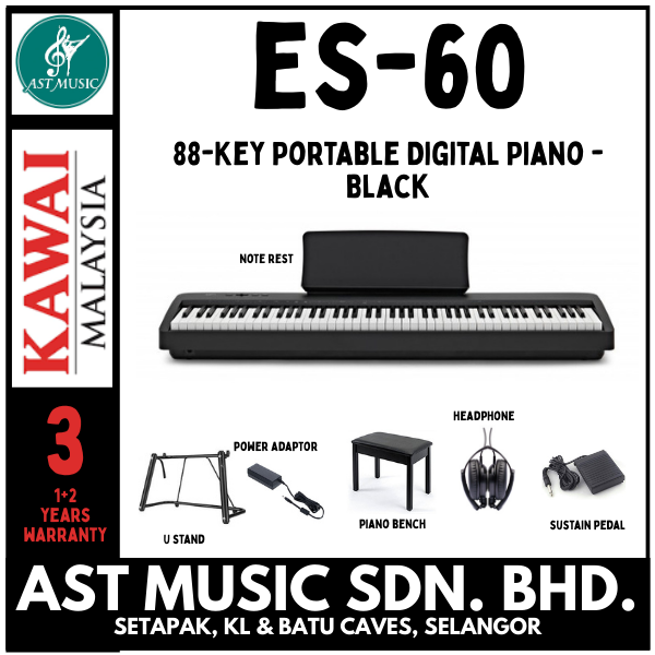 Kawai ES60 88-Key Portable Digital Piano - Black - Package 3