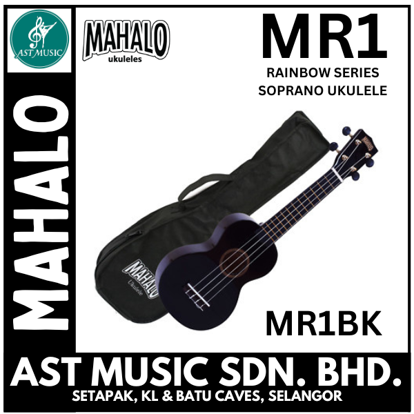 Mahalo Ukuleles MR1 Rainbow Series Soprano Ukulele with bag - Black