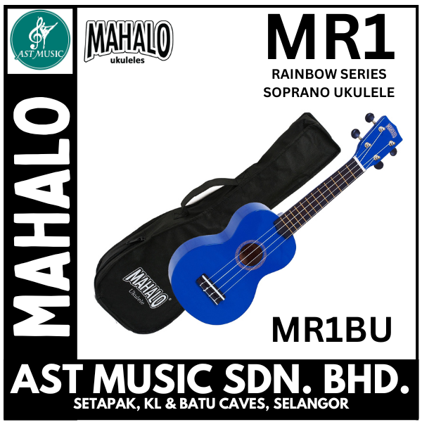 Mahalo Ukuleles MR1 Rainbow Series Soprano Ukulele with bag - Blue