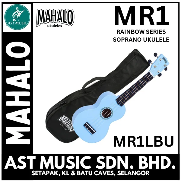 Mahalo Ukuleles MR1 Rainbow Series Soprano Ukulele with bag - Light Blue