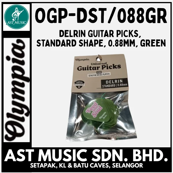 Olympia Delrin Guitar Picks, Standard Shape - Green, 0.88mm