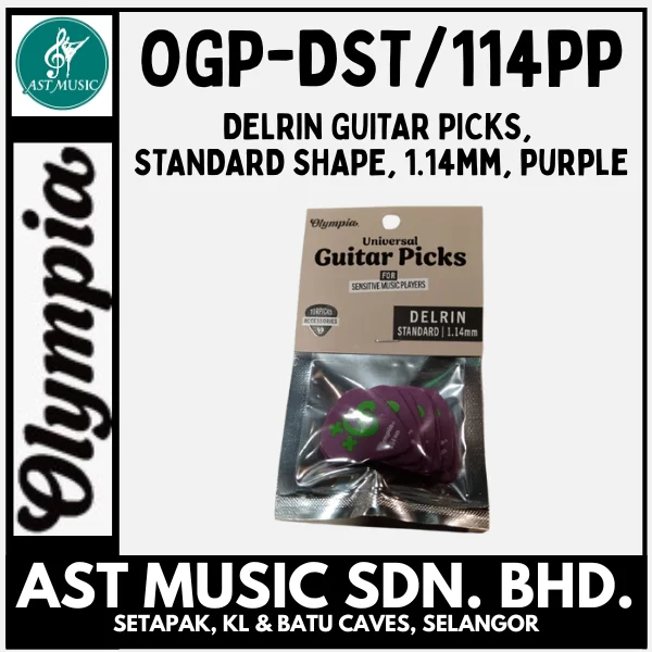 Olympia Delrin Guitar Picks, Standard Shape - Purple, 1.14mm