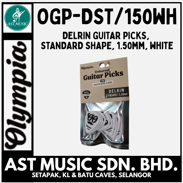 Olympia Delrin Guitar Picks, Standard Shape - White, 1.5mm