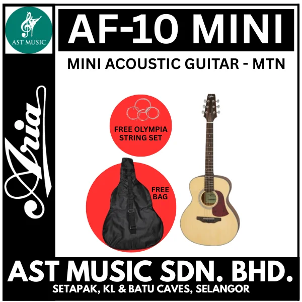 Aria AF-10 Mini Acoustic Guitar / AF 10 / AF10 with guitar bag and set string - MTN