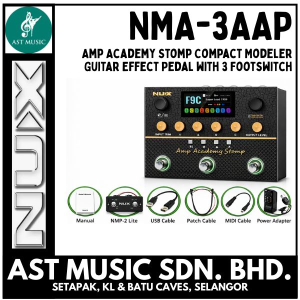Nux NMA-3AAP Amp Academy Stomp Compact Modeler Guitar Effect Pedal with 3 Footswitch (NMA3AAP)
