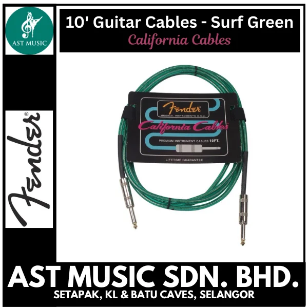 Fender Guitar Cables - Surf Green - California Cables - Premium Instrument Cables - 10FT