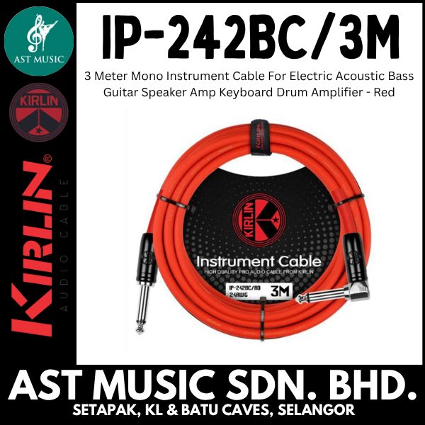 Kirlin Cable IP-242BC 3 Meter Mono Instrument Cable For Electric Acoustic Bass Guitar Speaker Amp Keyboard Drum Amplifier - Red