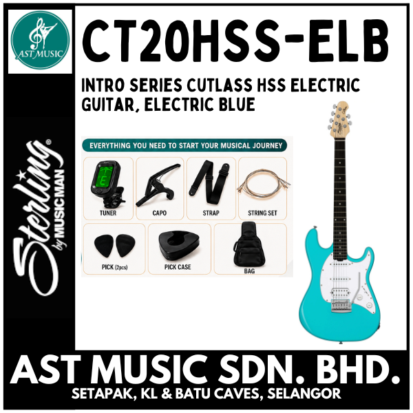Sterling CT20HSS-ELB Intro Series Cutlass HSS Electric Guitar, Electric Blue