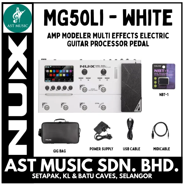 Nux MG-50Li Amp Modeler Multi Effects Electric Guitar Processor Pedal / MG50Li - White