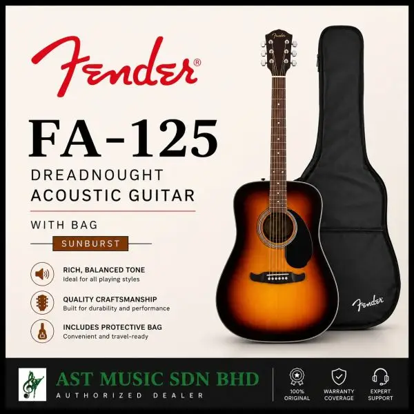 Fender FA-125 Dreadnought Acoustic Guitar w/bag, Walnut FB / FA125 - Sunburst