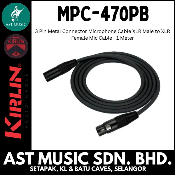 Kirlin MPC-470PB 3 Pin Metal Connector Microphone Cable XLR Male to XLR Female Mic Cable - 1M (MPC470PB)