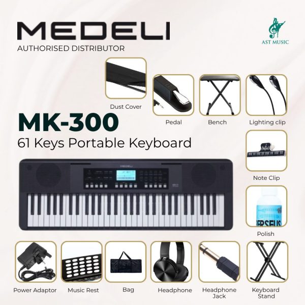 Medeli MK300 61 Keys Portable Keyboard - Package C