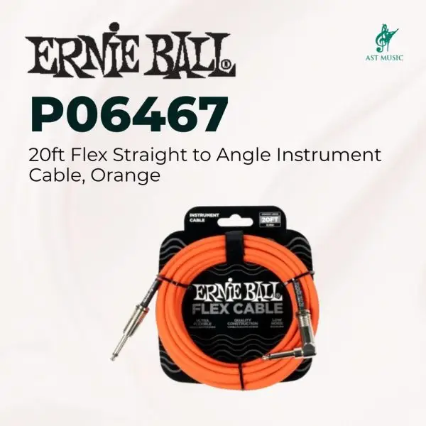 Ernie Ball P06467 20ft Straight/Angle Flex Instrument Cable, Orange / 6467