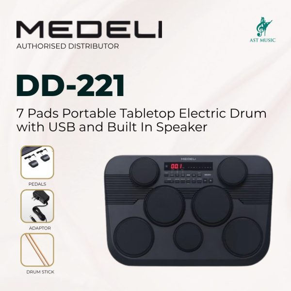 Medeli DD221 7 Pads Portable Tabletop Electric Drum with USB and Built In Speaker - Package 1