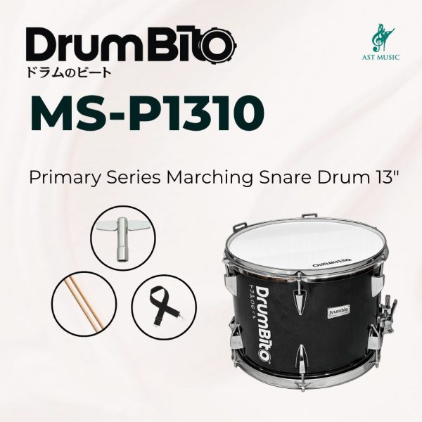 DrumBito MS-P1310 Primary Series Marching Snare Drum 13" - Black Sparkle (Free Drumsticks, Snare Strap & Drum Key) / MSP 1310