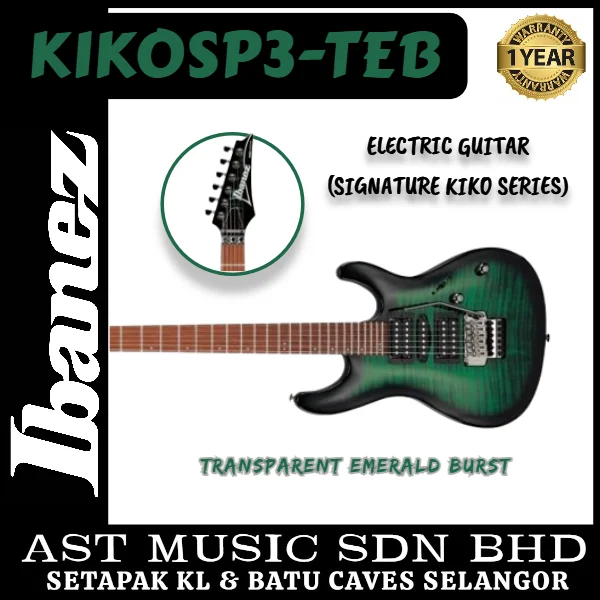 Ibanez KIKOSP3-TEB, Kiko Loureiro Signature Kiko Series Electric Guitar – Transparent Emerald Burst