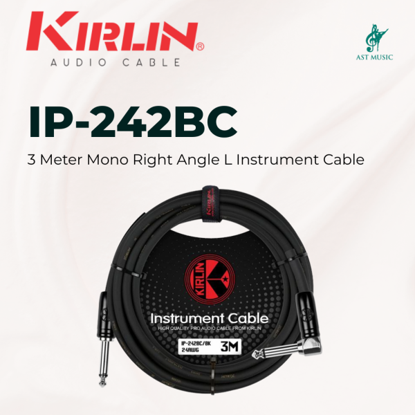 Kirlin Cable IP-242BC 3 Meter Mono Instrument Cable For Electric Acoustic Bass Guitar Speaker Amp Keyboard Drum Amplifier - Black